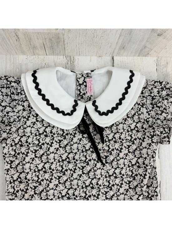 La Coqueta Girls Sz 7 Black Floral Short Sleeve Bow Xana Dress - Picture 4 of 14